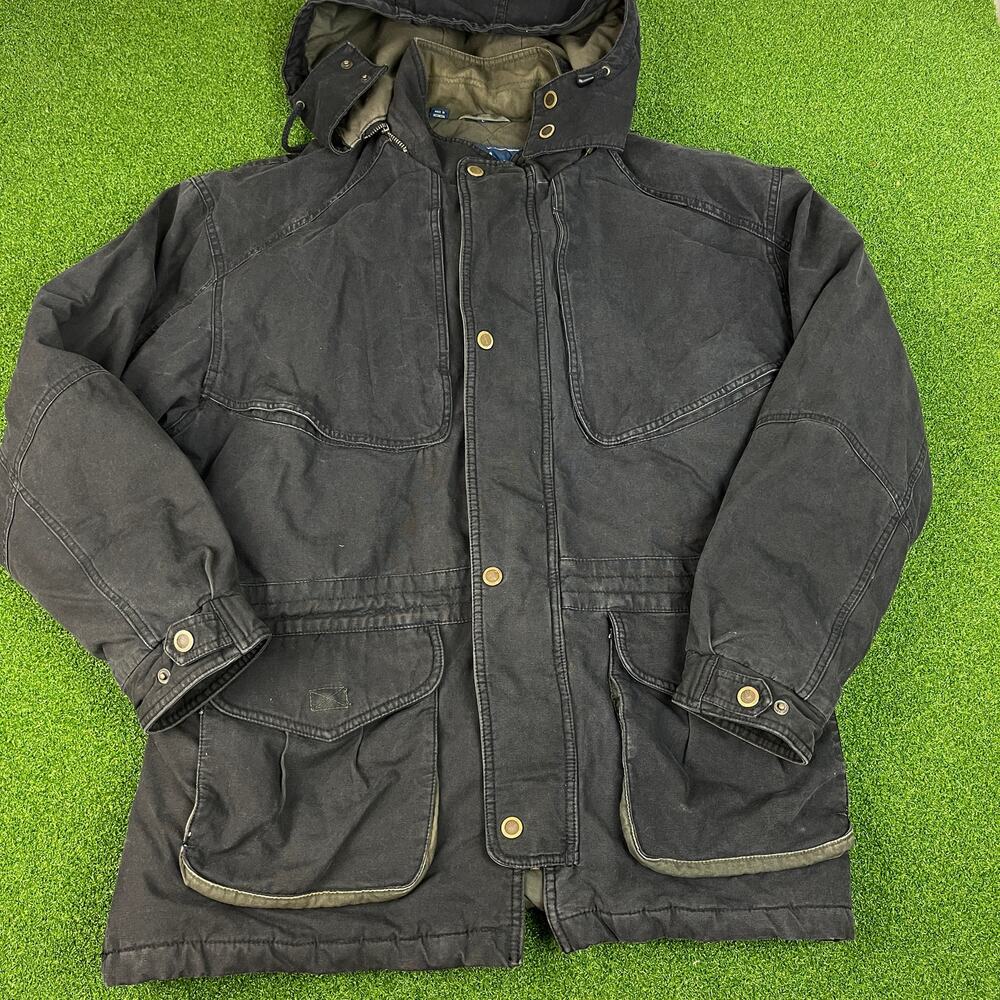 Vintage Members Only Black Canvas Hooded Quilted Utility Field Jacket Sz L